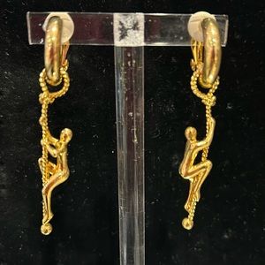 Sculptural Man Hanging on or Climbing a Rope Earrings-Boutique